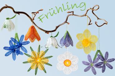 Preview: 574  3 Klöppelbriefe "Frühblüher - Serie 2" in 3D-Optik zum Aufhängen